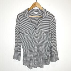 James Perse Striped Button Up Shirt Women’s 3 US Large Gray White Soft